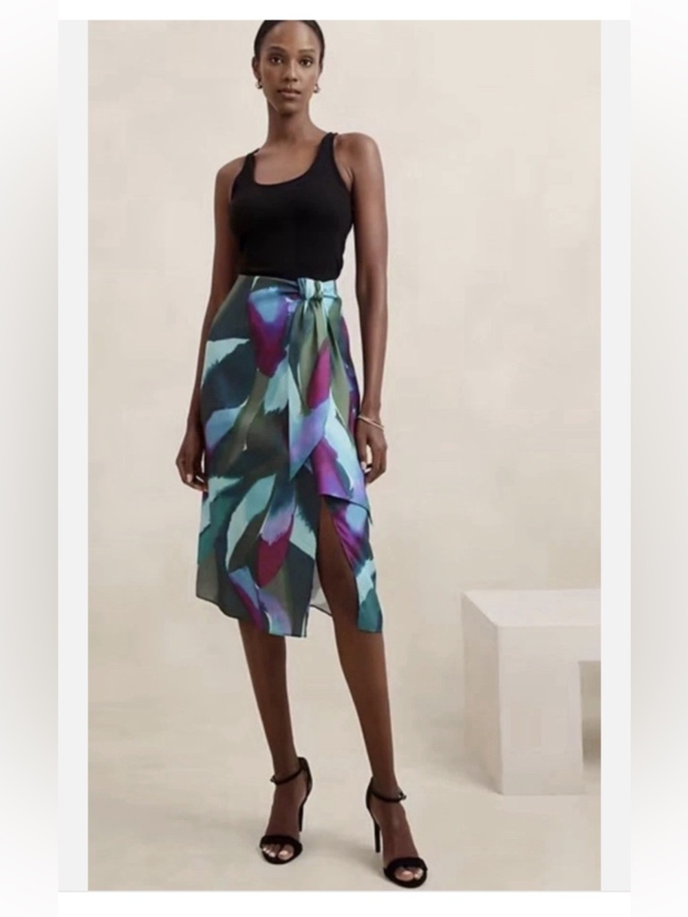 Banana Republic Silky Crepe Sarong Midi Skirt - size 6 - color teal peacock